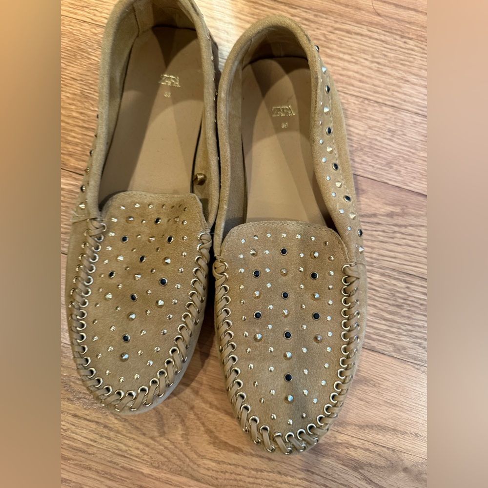 ZARA Studded Tan Loafers